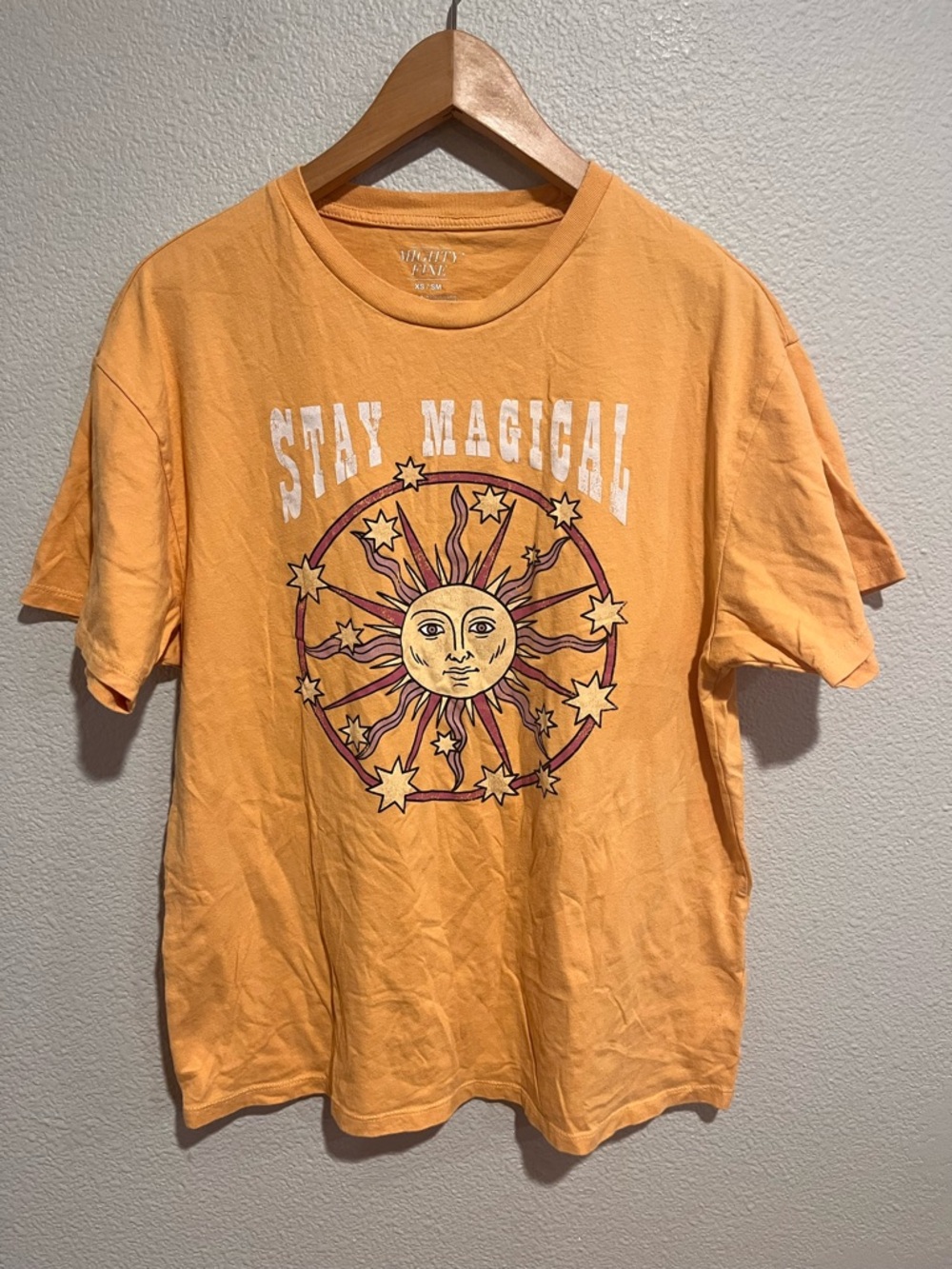 Mighty Fine Oversized Celestial Sun Graphic Tee Cotton Orange XS/S